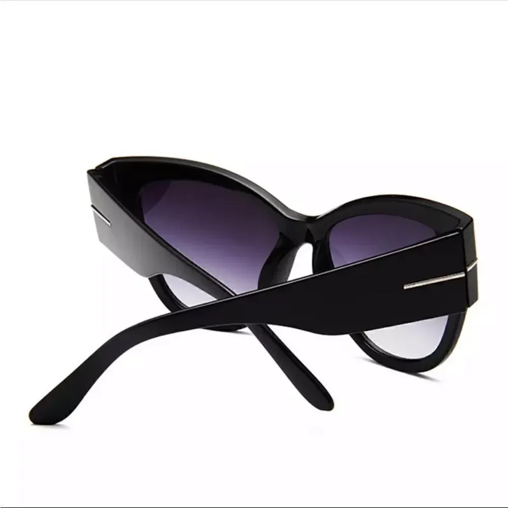 Large fade lens sunglasses women black silver wide NEW
